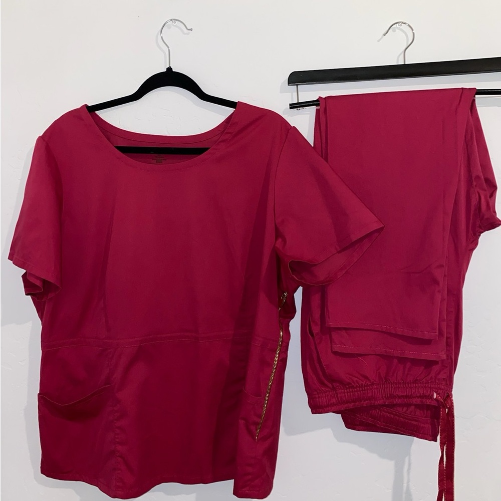 JAANUU Pink Scrub Top and Pants Set